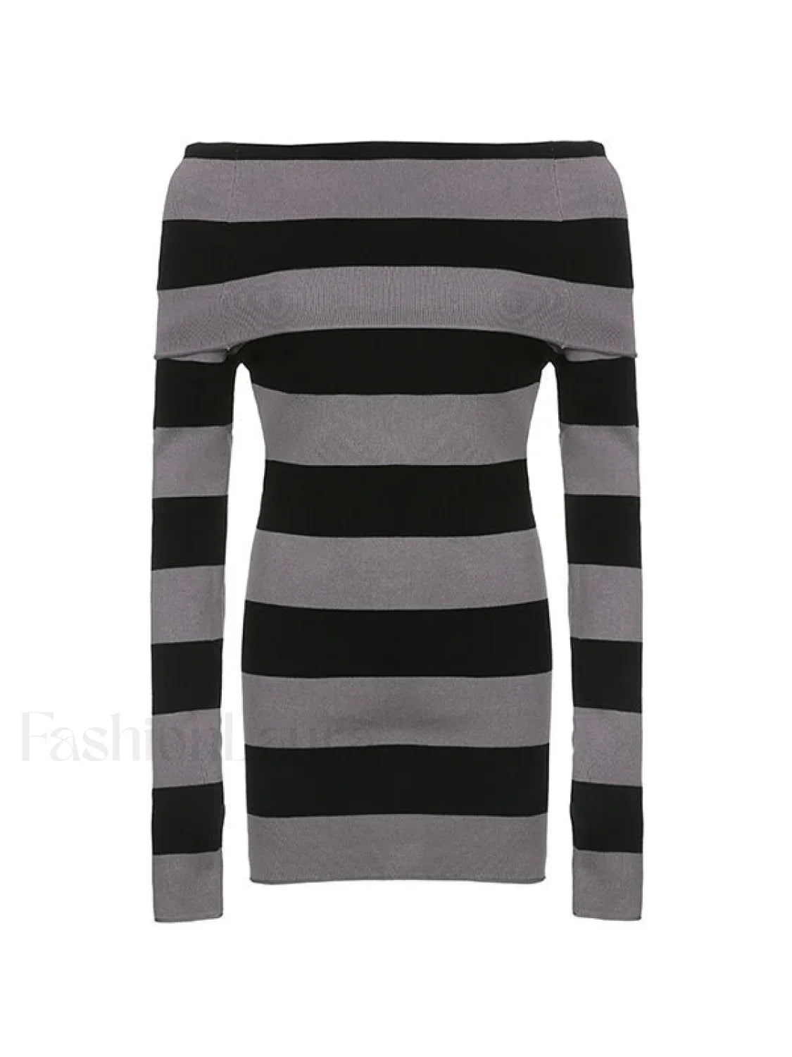 Off Shoulder Long Sleeve Striped Knit Mini Dress