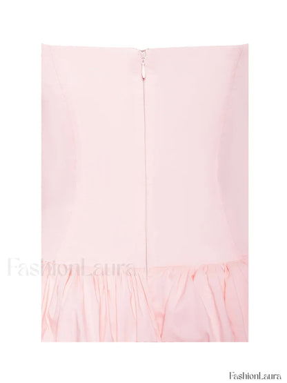 Oletta Pink Corset Strapless Graceful Bubble Hem Mini Dress