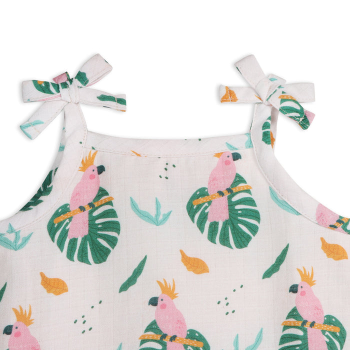 Parrot Shoulder Tie Baby Top + Bottom Set (Organic Muslin)