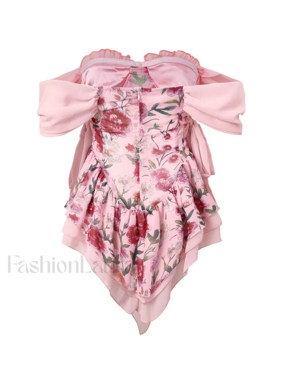 Patchwork Ruffle Bardot Floral Mini Dress