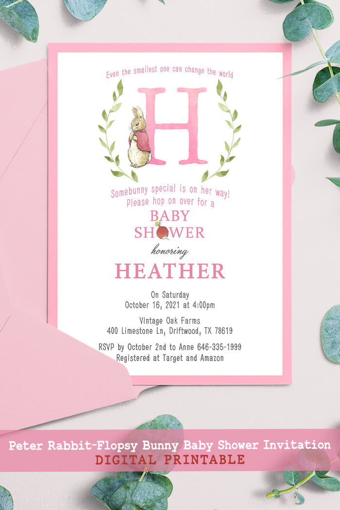 Peter Rabbit-Flopsy Bunny Themed Baby Shower Invitation