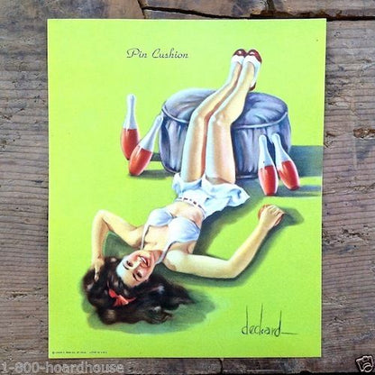 PIN CUSHION Bowling Lithograph Pinup Print 1940s