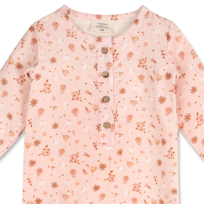 Pink Floral Long Sleeve Baby Jumpsuit (Organic Muslin)