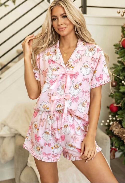 Pink Santa Bow Short Pajamas
