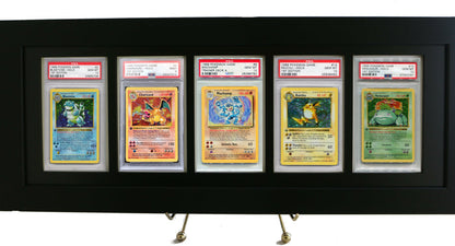 Pokemon Card Frame/Display w/ FIVE PSA Graded Card Openings-Black Design - Graded And Framed