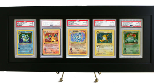 Pokemon Card Frame/Display w/ FIVE PSA Graded Card Openings-Black Design - Graded And Framed