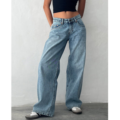 Women Casual Reteo Solid Color Low Waist Straight Jeans