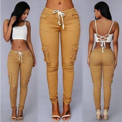 Women Fashion Casual Solid Color Skinny Skinny Jeans