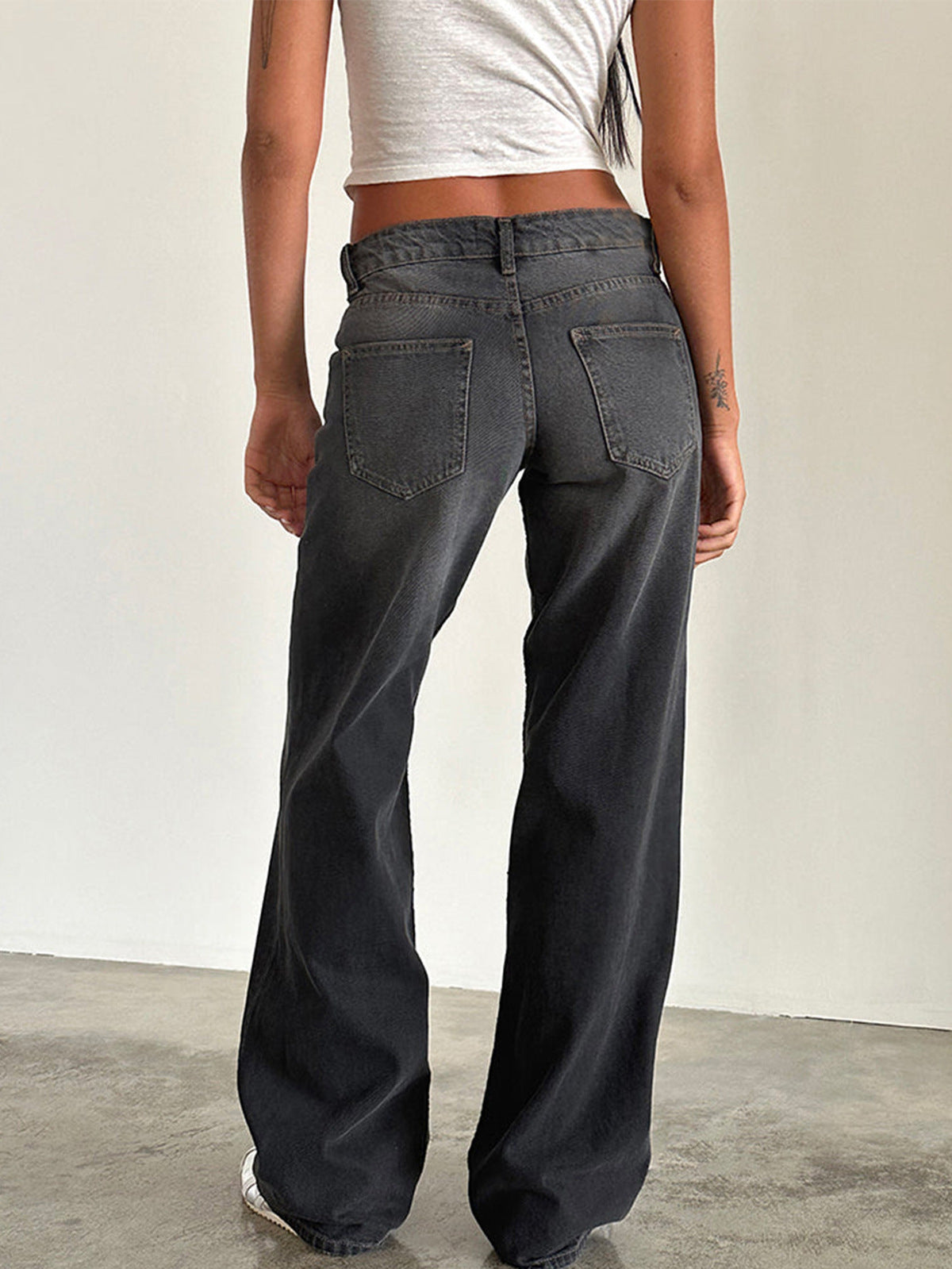 Women Fashion Casual Straight Wide Leg Jeans