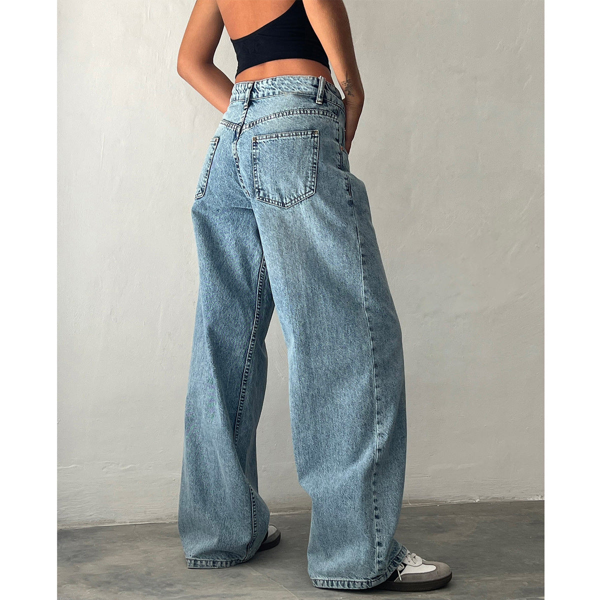 Women Casual Reteo Solid Color Low Waist Straight Jeans