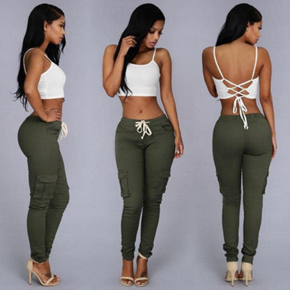 Women Fashion Casual Solid Color Skinny Skinny Jeans