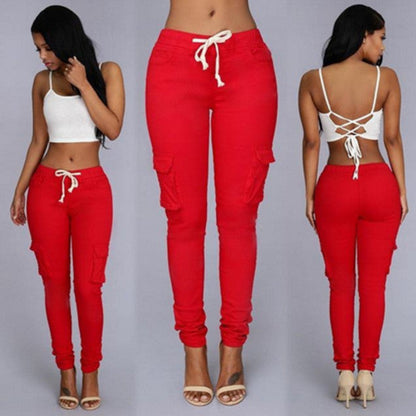 Women Fashion Casual Solid Color Skinny Skinny Jeans