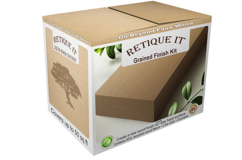 Light raw wood finish kit by Retique It featuring medium-sized wood planks and natural grain details in a box.