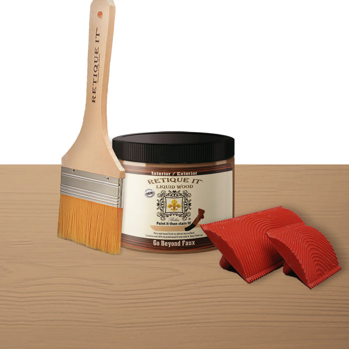 Light-colored Raw Wood Kit by Wood'n Finish Kits from Retique It featuring raw light wood pieces and finishing supplies.