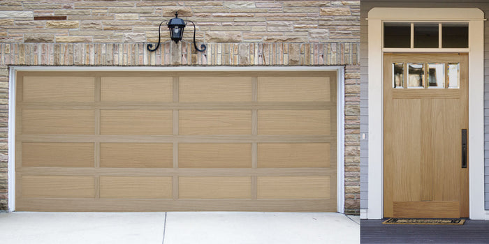Retique It Light Wood Raw Wood Kit for Wood'n Finish, featuring natural light wood grain finish on garage door surface.