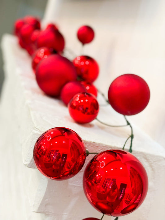 Red Matte and Shiny Ornament Garland