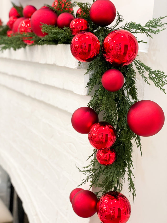 Red Matte and Shiny Ornament Garland