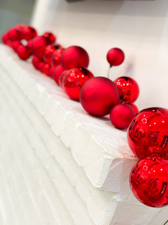 Red Matte and Shiny Ornament Garland