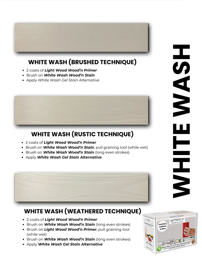 Retique It Wood Finish Kits fan deck brochure showing various wood stain color samples and finish options.
