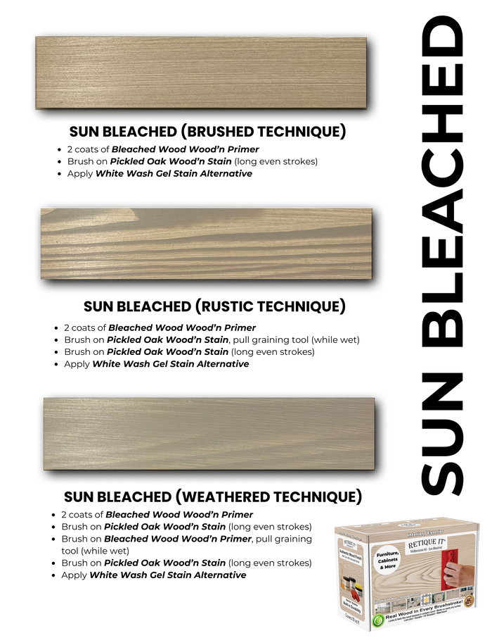 Retique It wood finish kits fan deck brochure showing sample wood textures and stain color options.