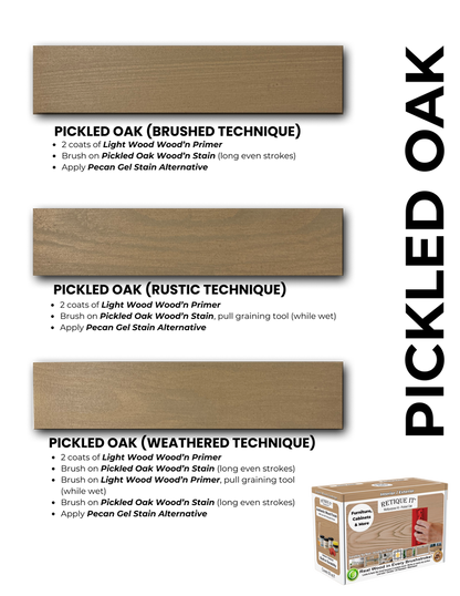 Retique It Wood Finish Kits fan deck brochure showing various wood finish samples and color options.