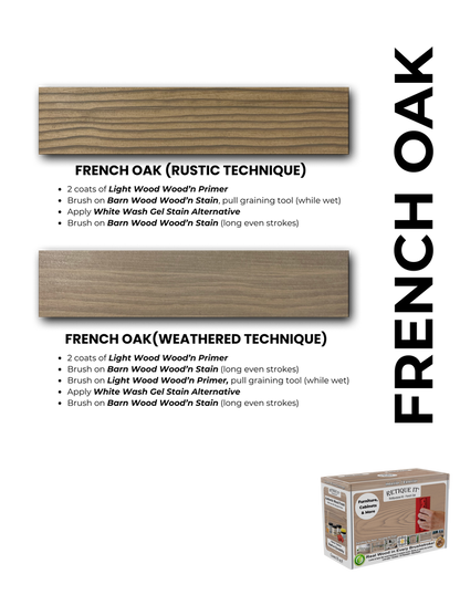 Retique It Wood Finish Kits fan deck brochure showing sample wood finishes and color options for furniture refinishing.