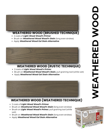 Retique It Wood Finish Kits fan deck brochure showing various wood stain and finish options for furniture restoration.