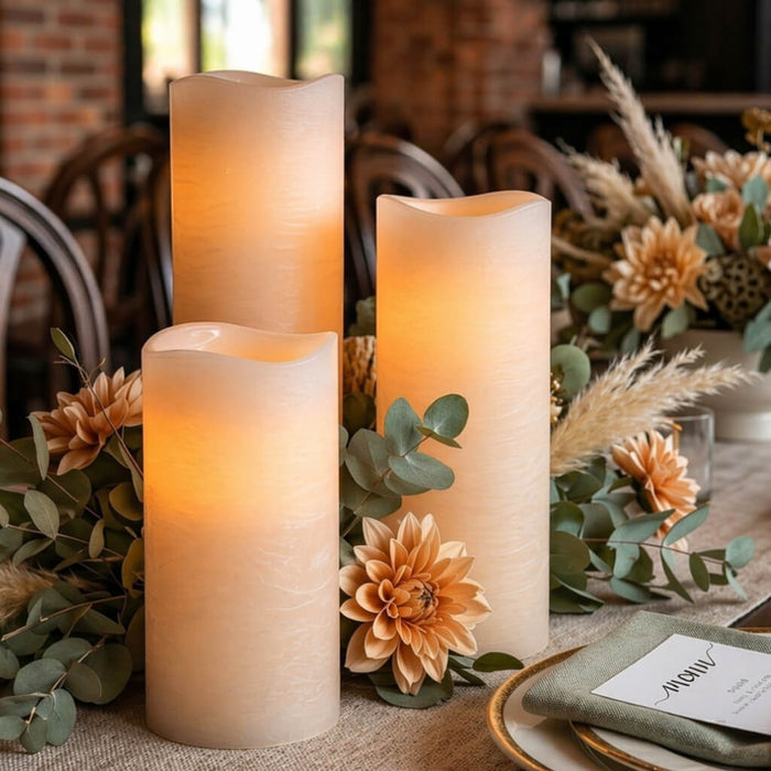 Richland 4" x 10" Large LED Pillar Candle with Wavy Top - Set of 6
