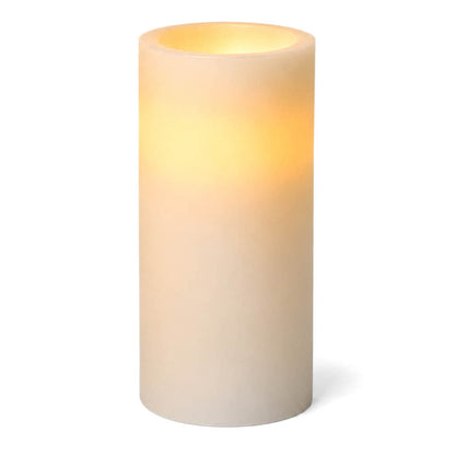 Single white flameless pillar candle with warm LED glow