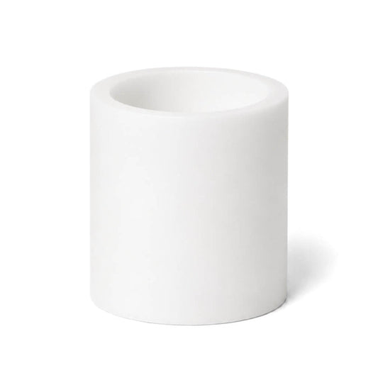 Flameless LED pillar candle 3x3 white on white background