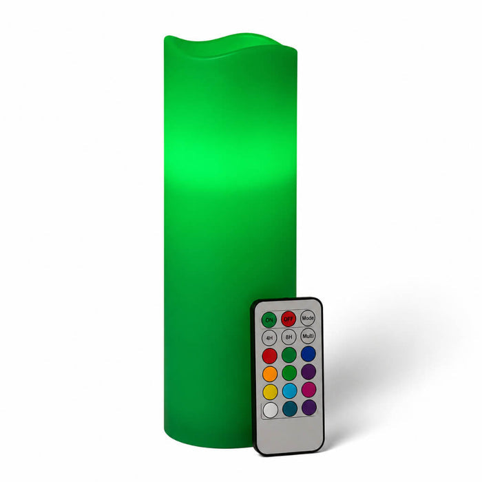 Green battery-operated pillar candle with remote control
