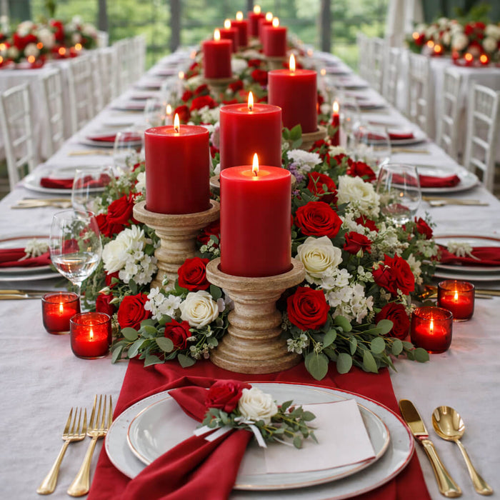 Richland Pillar Candles 4"x4", 4"x6" & 4"x9" Red Set of 3