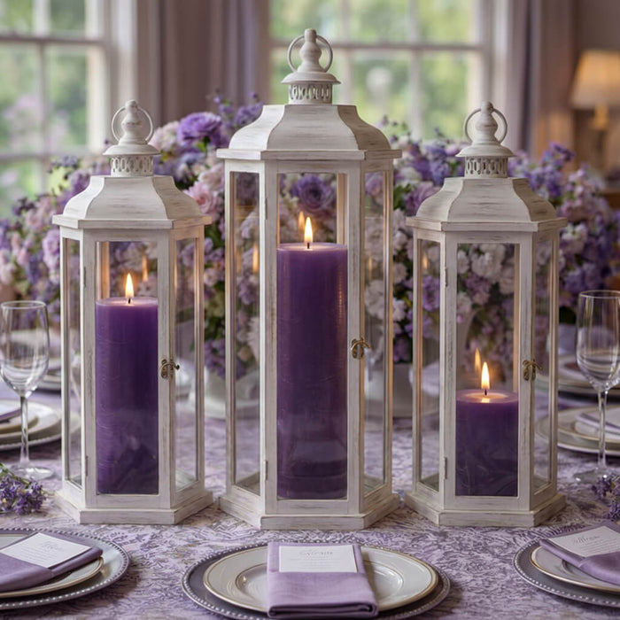 Richland Pillar Candles 4"x6", 4"x9" & 4"x12" Purple Set of 3