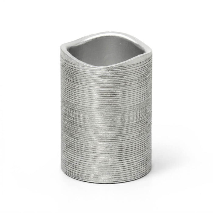 Unlit Silver Metallic Wavy Top LED Candle on white background