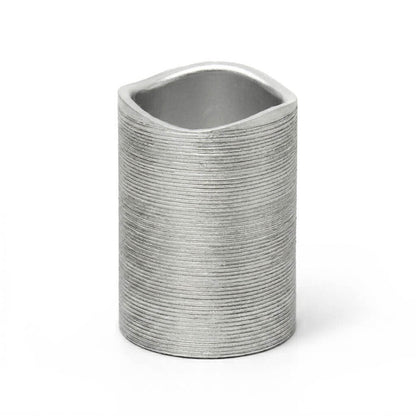 Unlit Silver Metallic Wavy Top LED Candle on white background