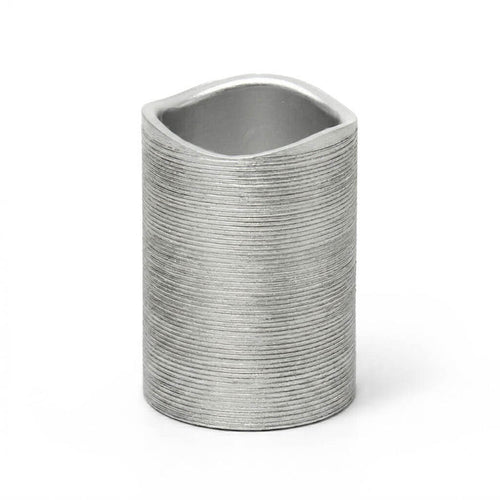 Unlit Silver Metallic Wavy Top LED Candle on white background