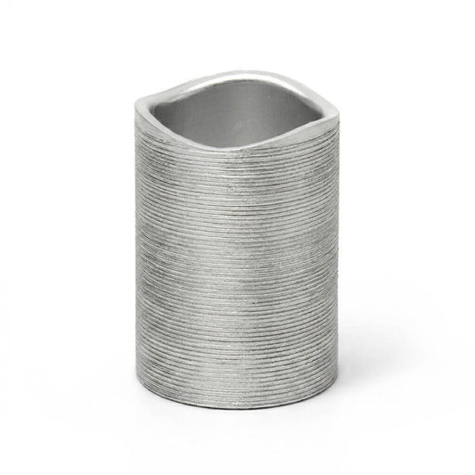 Unlit Silver Metallic Wavy Top LED Candle on white background