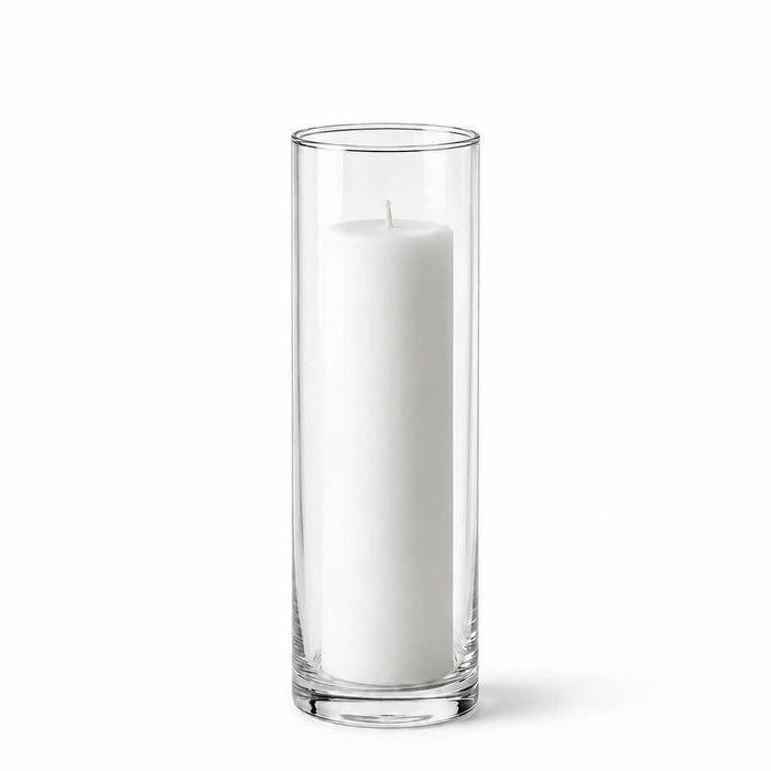White pillar candle in a Cylinder Vase 3" x 11.75"