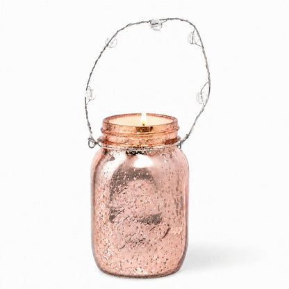 Rose Gold Small Mercury Hanging Mason Jar with Clear Bead Handle