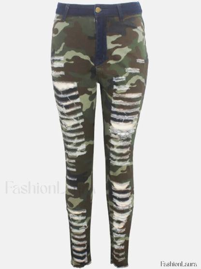 Ripped Camouflage Printed Jeans