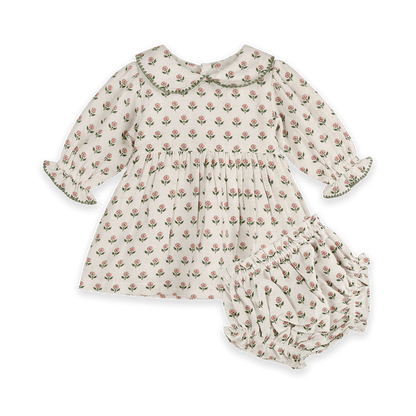 Rosamund Block Print Floral Baby Dress & Bloomer Set (Organic Cotton) - Outfit