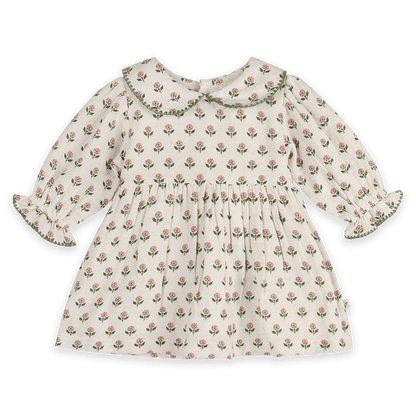 Rosamund Block Print Floral Baby Dress & Bloomer Set (Organic Cotton) - Front