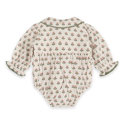 Rosamund Block Print Floral Baby Romper & Headband Set (Organic Cotton) - Back