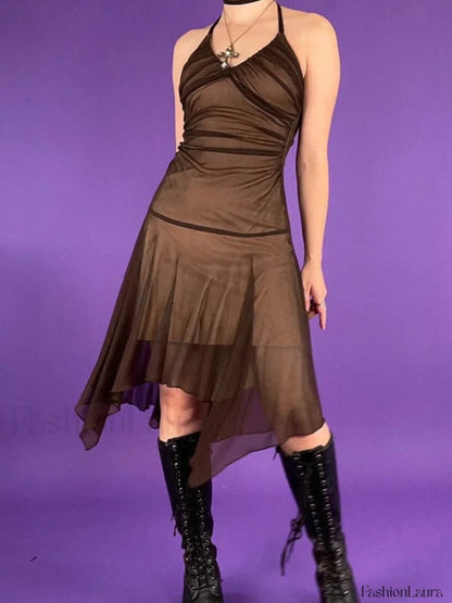 Ruched Asymmetric Halter Mini Dress