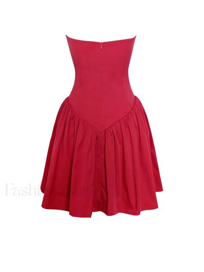 Sacha Red Lace Drop Graceful Waist Corset Puffy Mini Dress