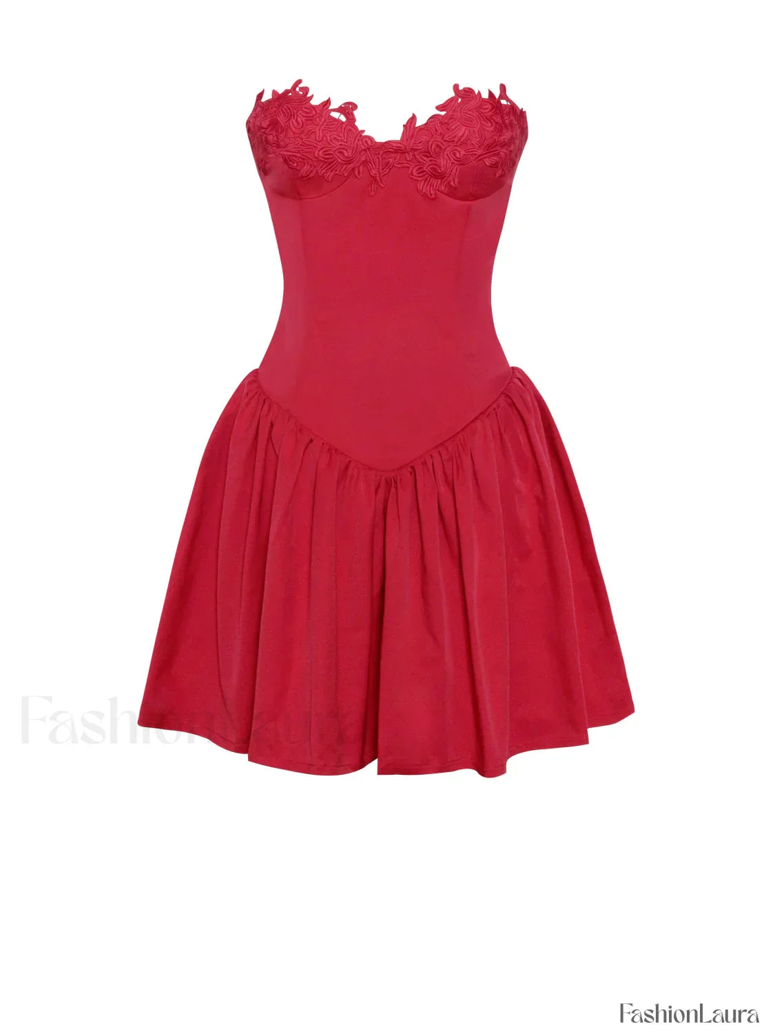 Sacha Red Lace Drop Graceful Waist Corset Puffy Mini Dress