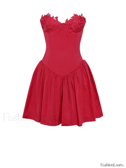 Sacha Red Lace Drop Graceful Waist Corset Puffy Mini Dress