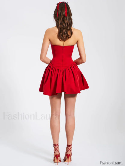 Sacha Red Lace Drop Graceful Waist Corset Puffy Mini Dress