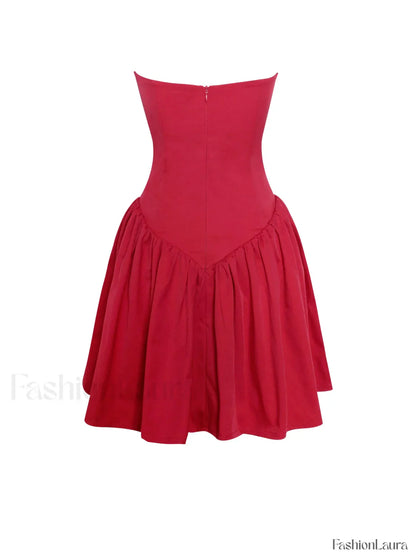 Sacha Red Lace Drop Graceful Waist Corset Puffy Mini Dress