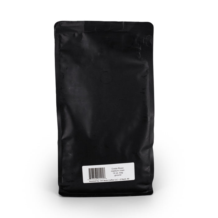 Backside of a bag of Costa Rican Tarrazu Coffee